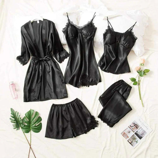 5Pcs Imported Nighty | High Quality Silk Night Wear | Honeymoon Bridal Set Pack of 5Pcs