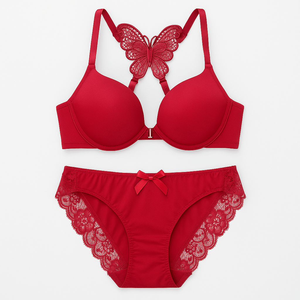 Double Padded Butterfly Bra & Panty Set – Push-Up Lace Lingerie | FiftyShades