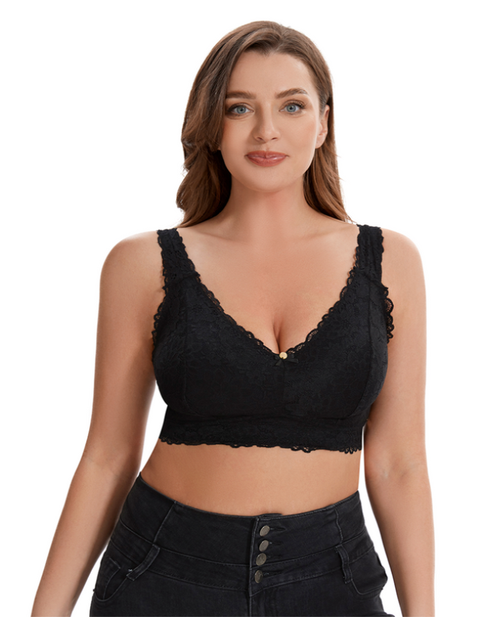 Curvy Double Layered All over Lace Bralette-BEIGE