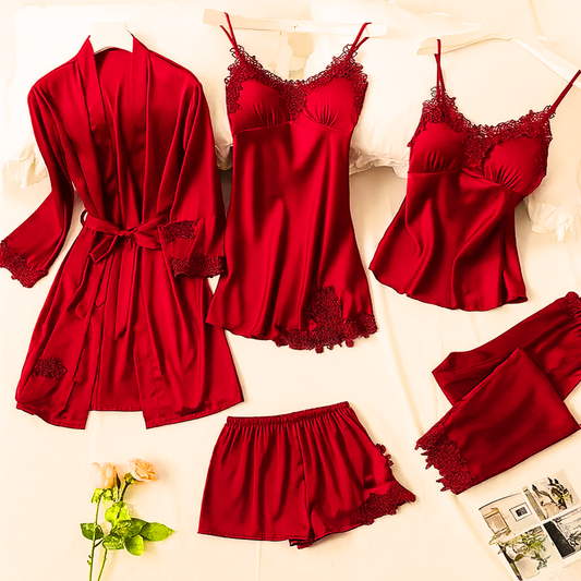 5Pcs Imported Nighty | High Quality Silk Night Wear | Honeymoon Bridal Set Pack of 5Pcs