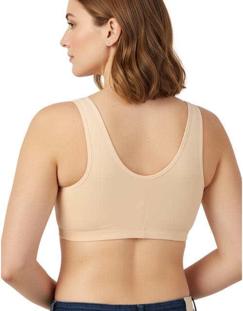 Cotton Front Open Post Surgical Bra with Pockets - Black