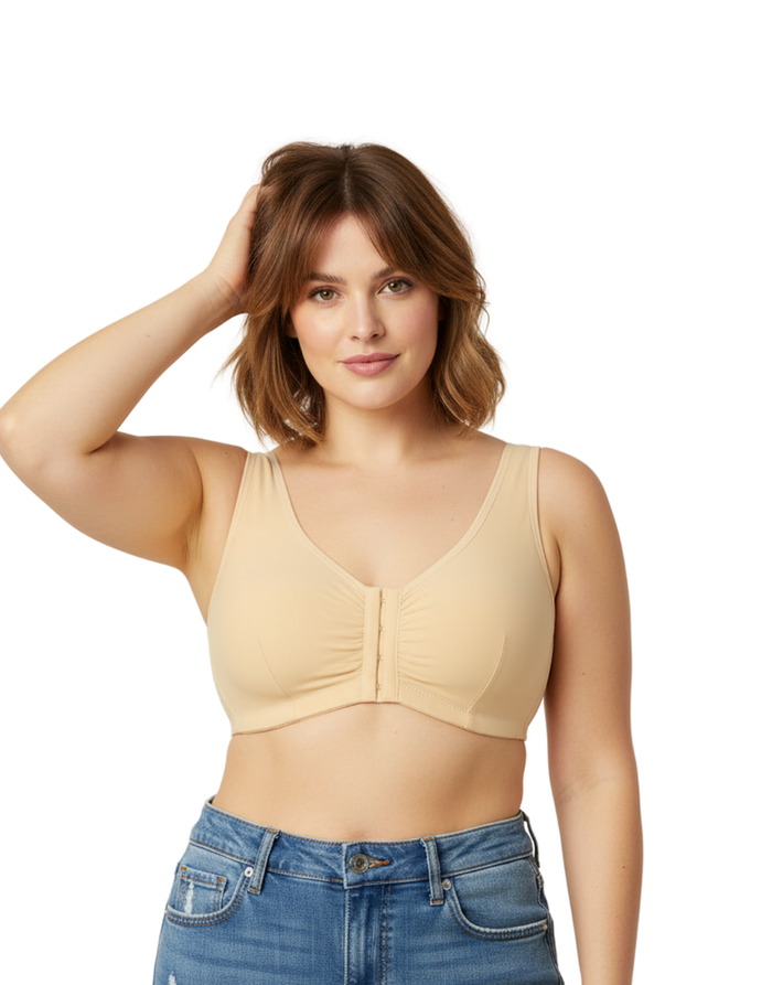 Cotton Front Open Post Surgical Bra with Pockets - Black