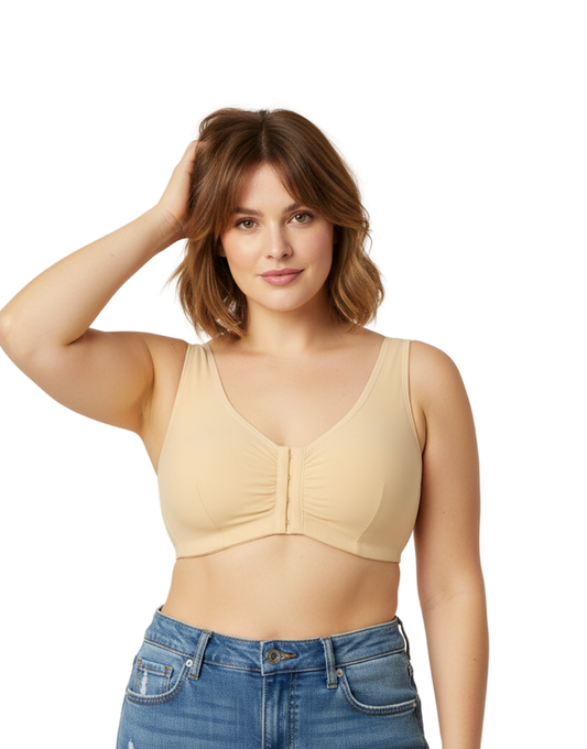 Cotton Front Open Post Surgical Bra with Pockets - Black