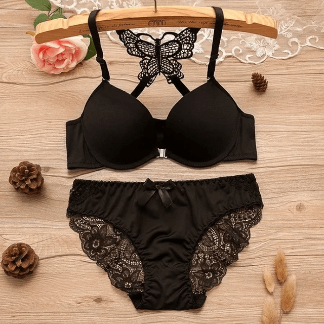 Double Padded Butterfly Bra & Panty Set – Push-Up Lace Lingerie | FiftyShades