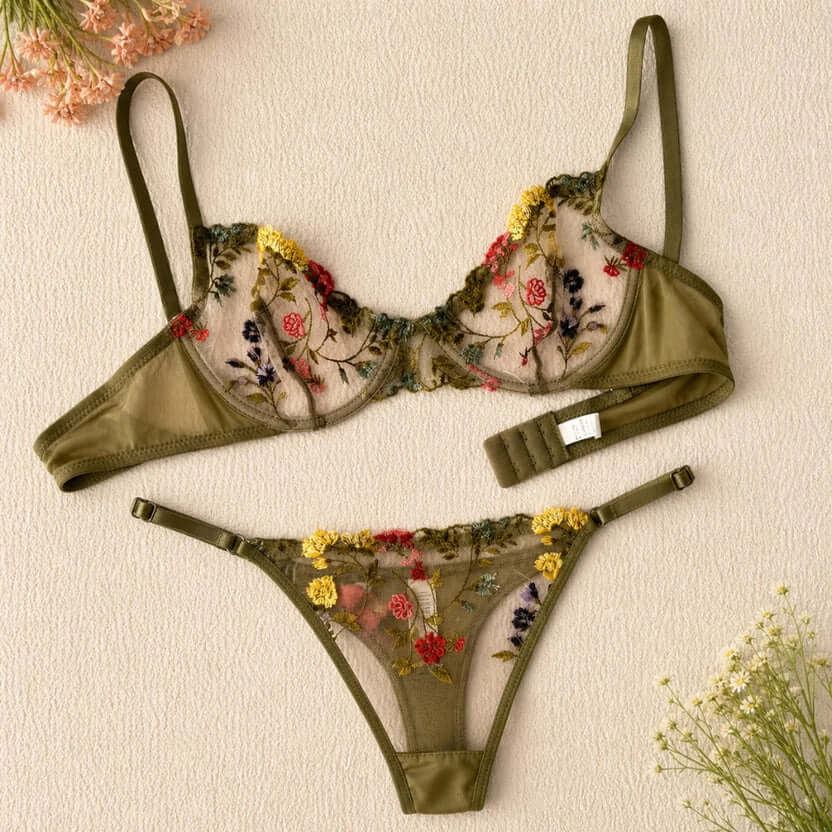 Floral Embroidered Lingerie Set – Matching Bra & Panty | FiftyShades