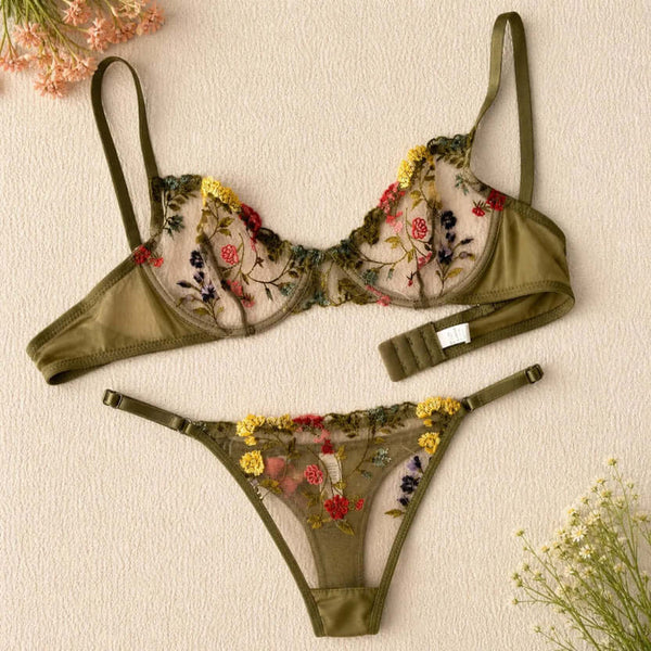 Floral Embroidered Lingerie Set – Matching Bra & Panty | FiftyShades