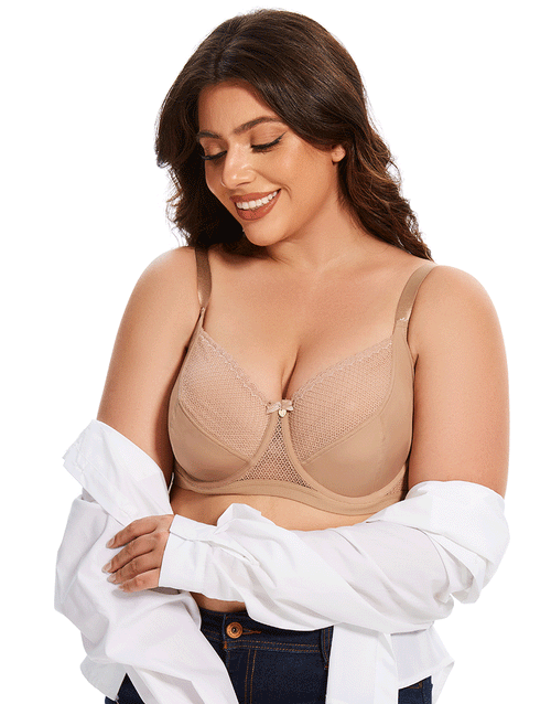 Curvy All Over Lace Cup Double Layered Wired Bra - Skin