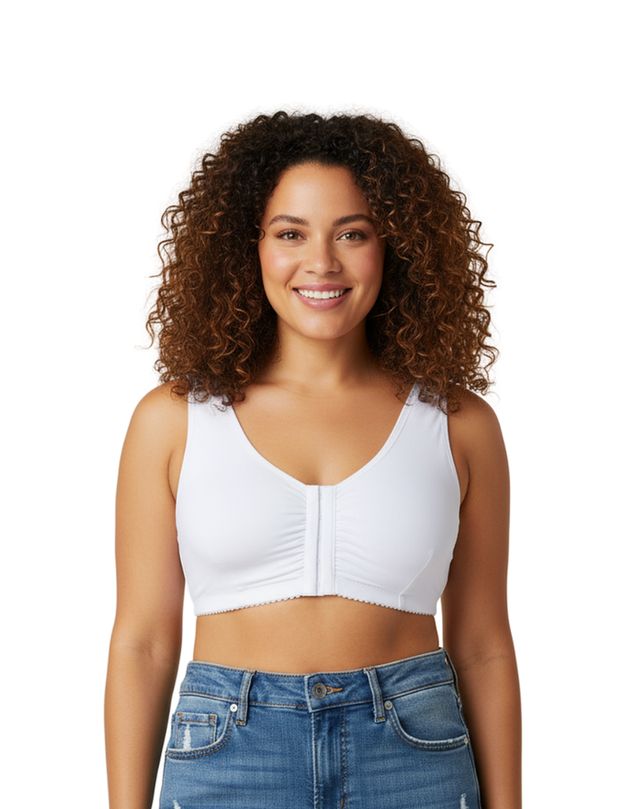 Cotton Front Open Post Surgical Bra with Pockets - Black