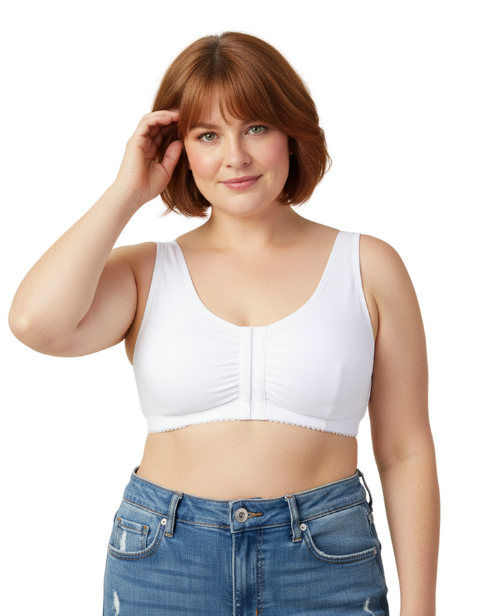 Cotton Front Open Post Surgical Bra with Pockets - Black