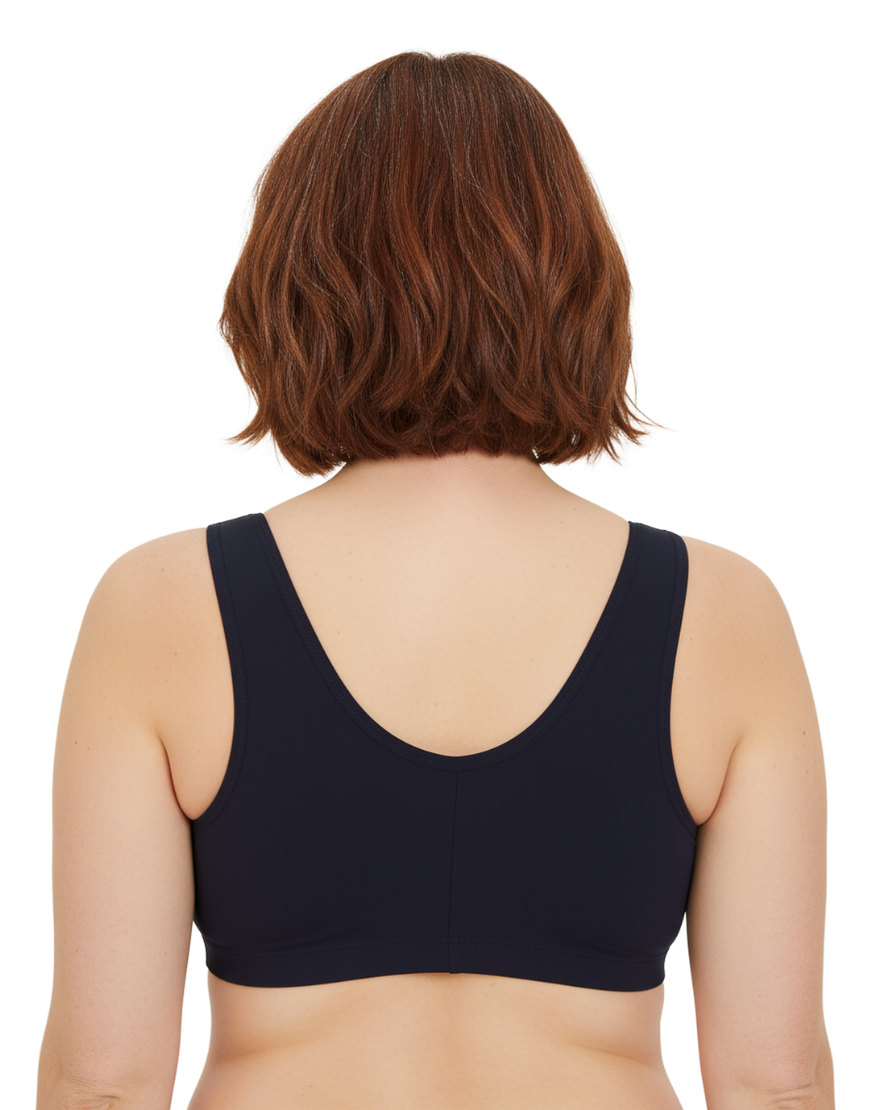 Cotton Front Open Post Surgical Bra with Pockets - Black