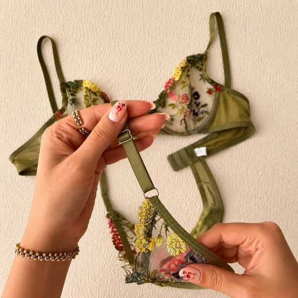 Floral Embroidered Lingerie Set – Matching Bra & Panty | FiftyShades