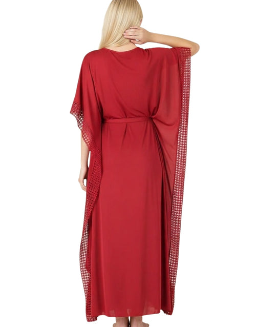 2 Piece Lacy Neck Long Nighty - Maroon