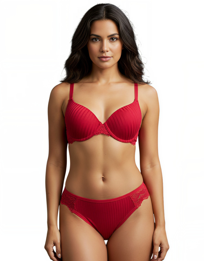 LIGHTLY PADDED WIRED BRA SET WITH TOUCH OF LACE-ROSE MAUVE