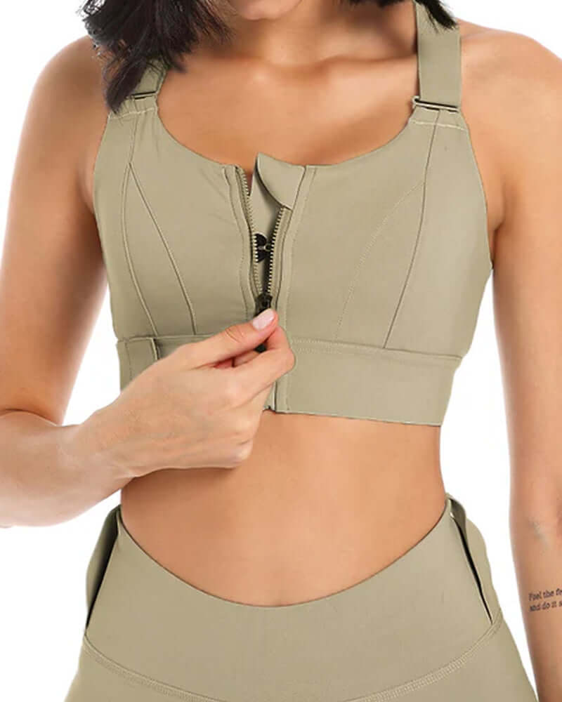 Zipper Front High-Support Cross Back Sports Bra | FiftyShades