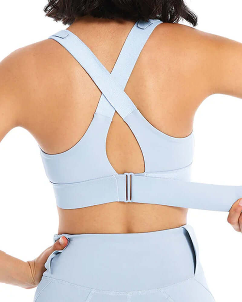 Zipper Front High-Support Cross Back Sports Bra | FiftyShades