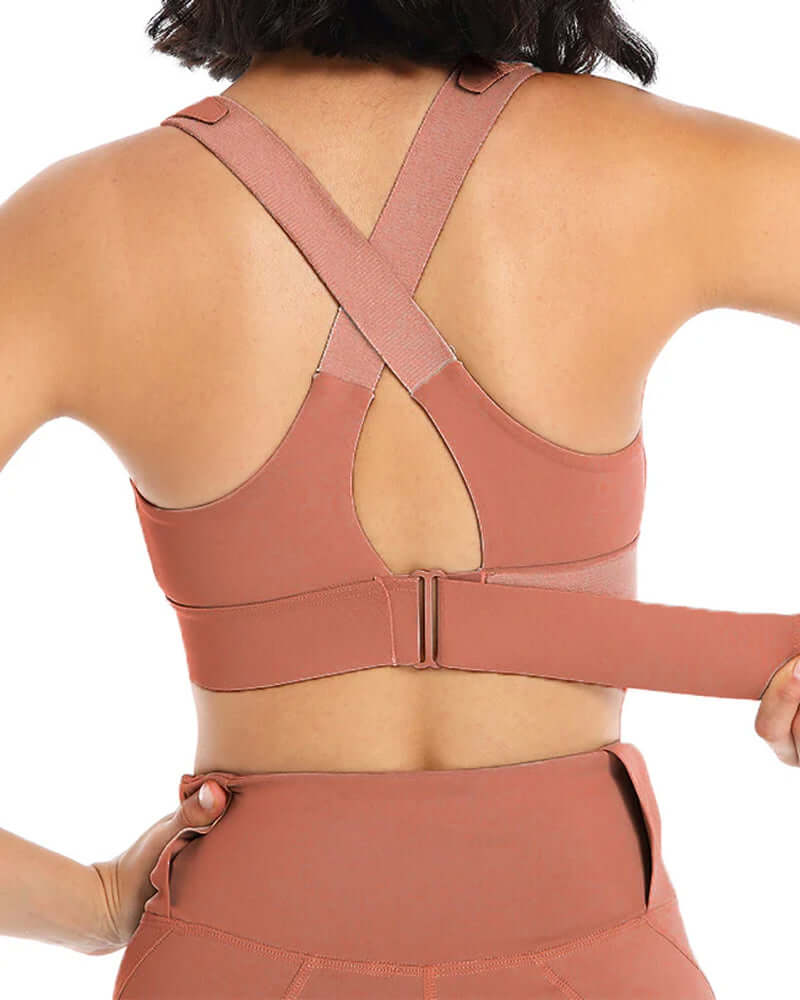 Zipper Front High-Support Cross Back Sports Bra | FiftyShades