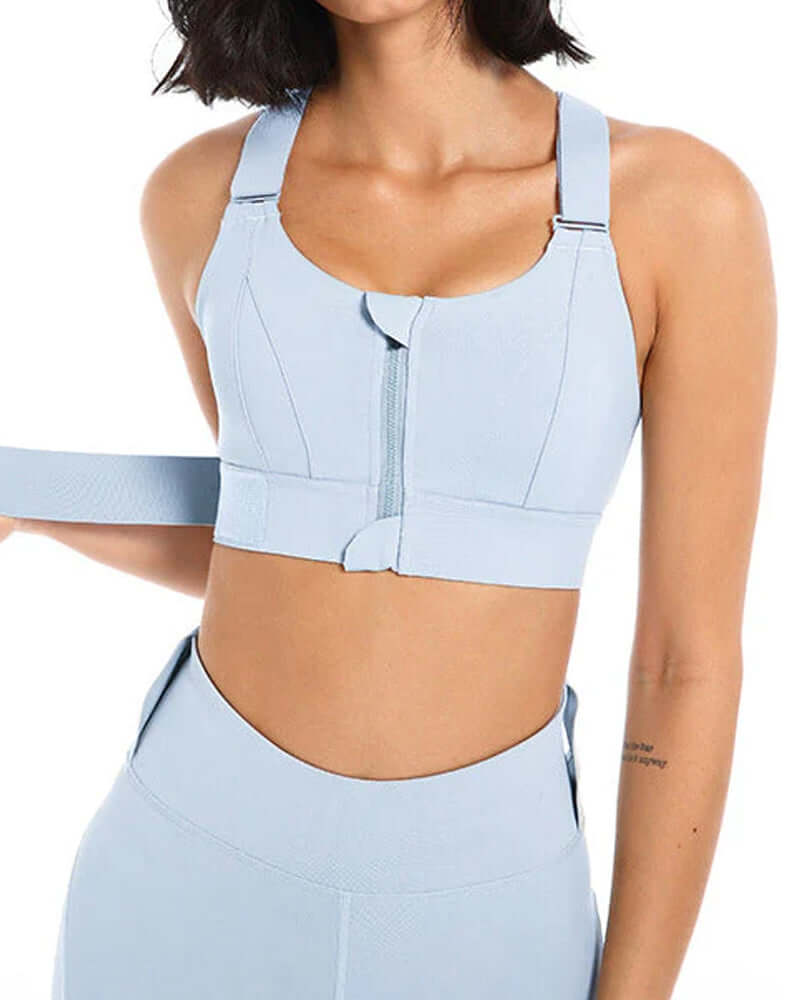 Zipper Front High-Support Cross Back Sports Bra | FiftyShades