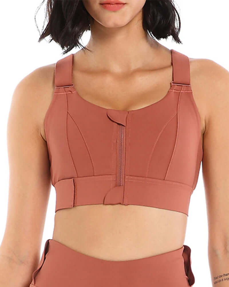 Zipper Front High-Support Cross Back Sports Bra | FiftyShades