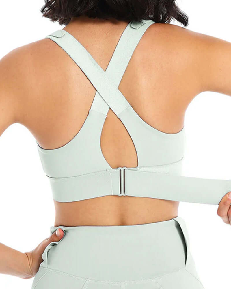 Zipper Front High-Support Cross Back Sports Bra | FiftyShades