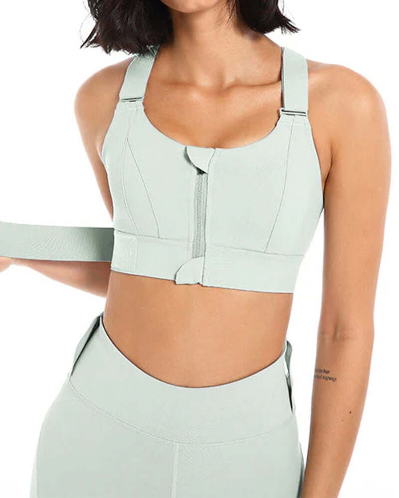Zipper Front High-Support Cross Back Sports Bra | FiftyShades