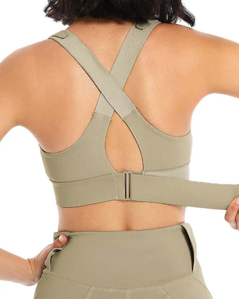 Zipper Front High-Support Cross Back Sports Bra | FiftyShades