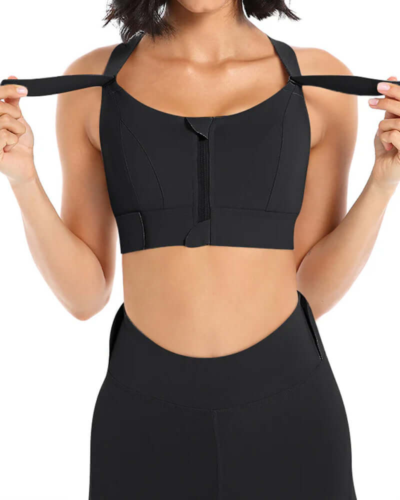Zipper Front High-Support Cross Back Sports Bra | FiftyShades