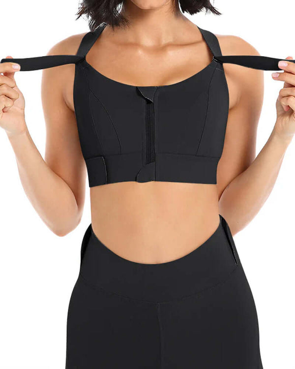 Zipper Front High-Support Cross Back Sports Bra | FiftyShades