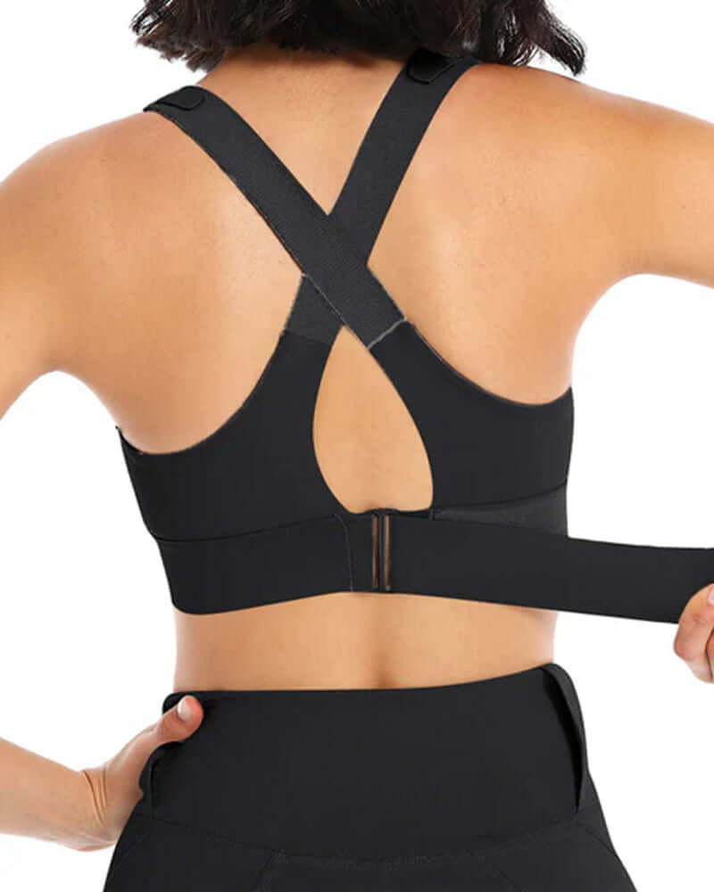 Zipper Front High-Support Cross Back Sports Bra | FiftyShades