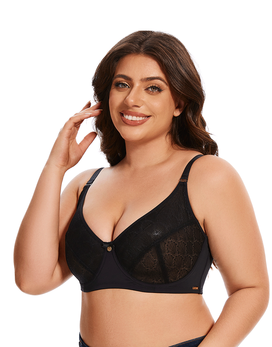 Curvy All Over Lace Cup Double Layered Wired Bra - Skin