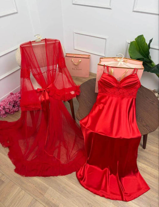 8 Pcs Luxury Imported Silk Nighty Bridal Set – Premium Satin Sleepwear | FiftyShades