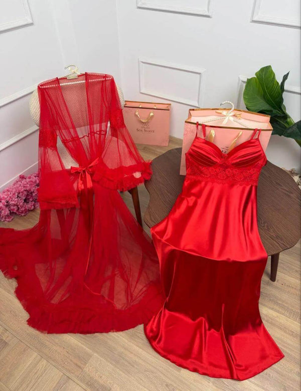 8 Pcs Luxury Imported Silk Nighty Bridal Set – Premium Satin Sleepwear | FiftyShades