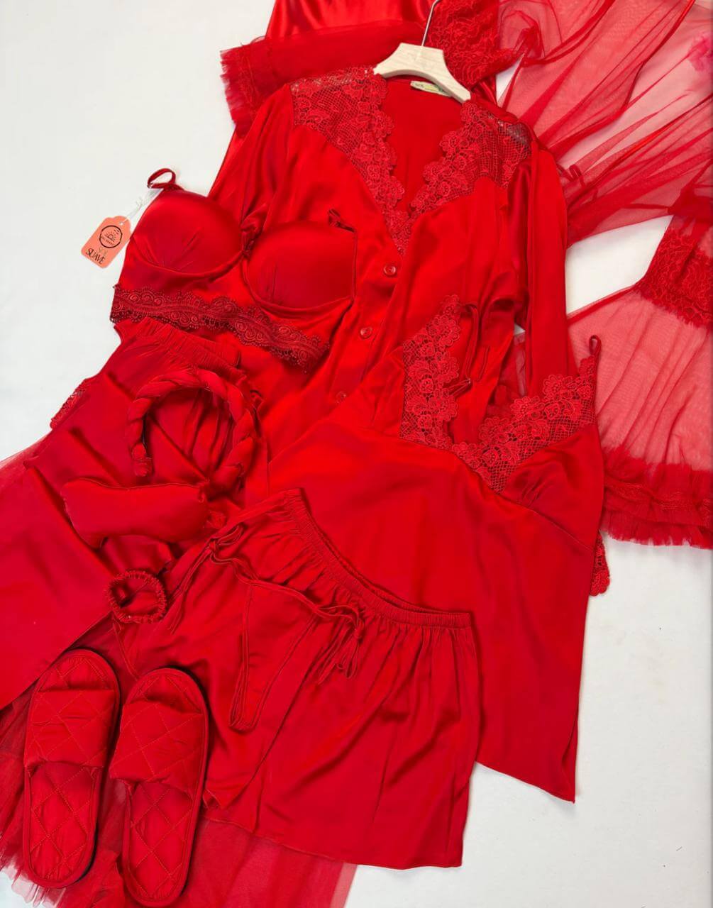 8 Pcs Luxury Imported Silk Nighty Bridal Set – Premium Satin Sleepwear | FiftyShades