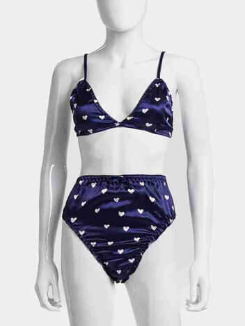 Heart Print Satin Bra Set – Soft Breathable Pajama Underwear | FiftyShades