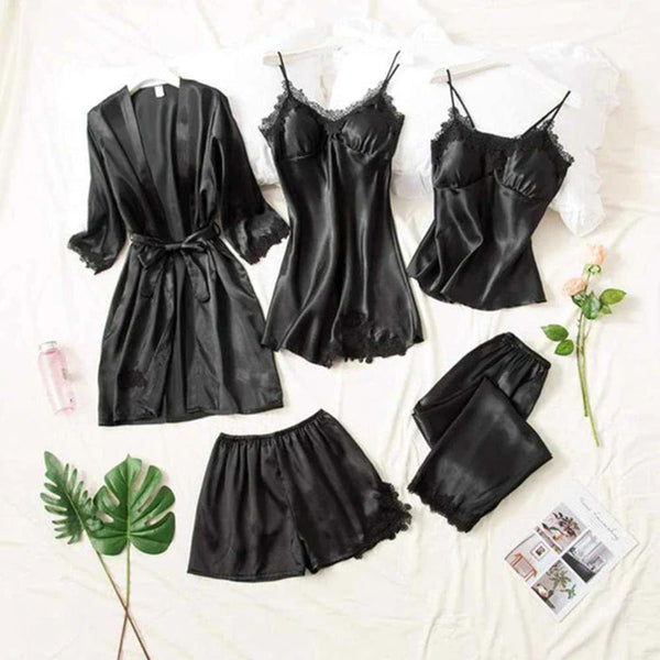 5Pcs Imported Nighty | High Quality Silk Night Wear | Honeymoon Bridal Set Pack of 5Pcs