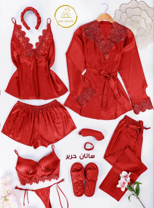 8 Pcs Luxury Imported Silk Nighty Bridal Set – Premium Satin Sleepwear | FiftyShades