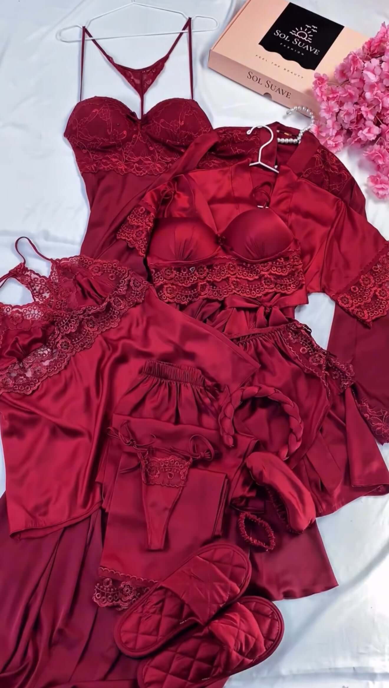 8 Pcs Luxury Imported Silk Nighty Bridal Set – Premium Satin Sleepwear | FiftyShades