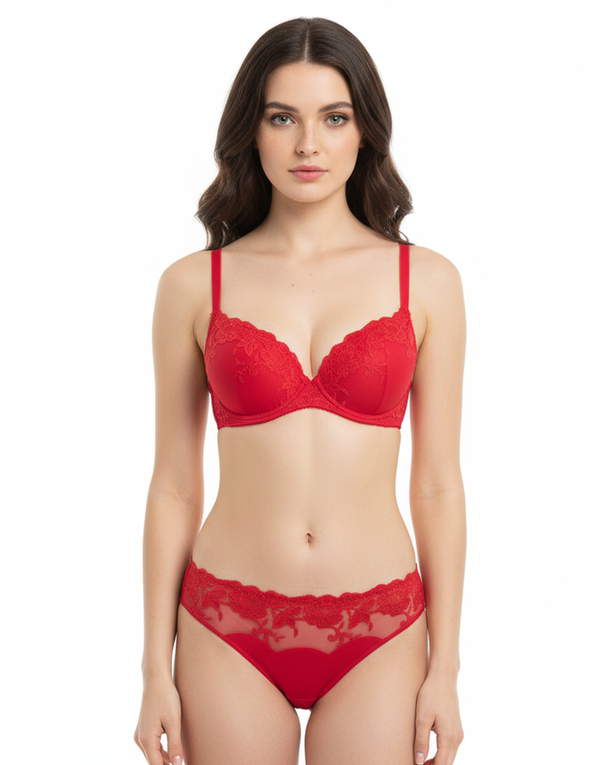 LIGHTLY PADDED WIRED BRA SET WITH TOUCH OF LACE-ROSE MAUVE