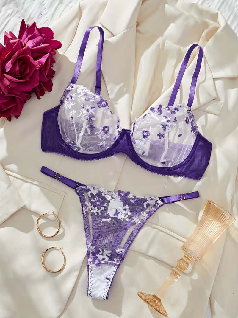 Floral Embroidered Lingerie Set – Matching Bra & Panty | FiftyShades