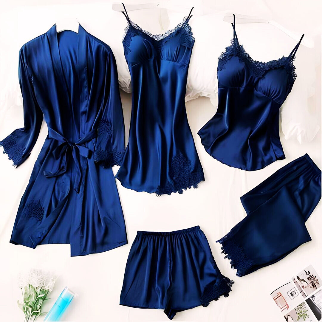 5Pcs Imported Nighty | High Quality Silk Night Wear | Honeymoon Bridal Set Pack of 5Pcs