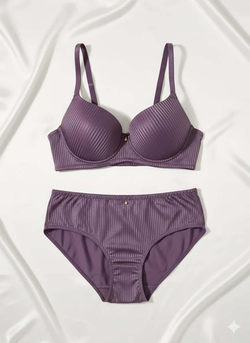 Premium Moulded Wire Bra – Ribbed Texture Bra & Brief Set | FiftyShades