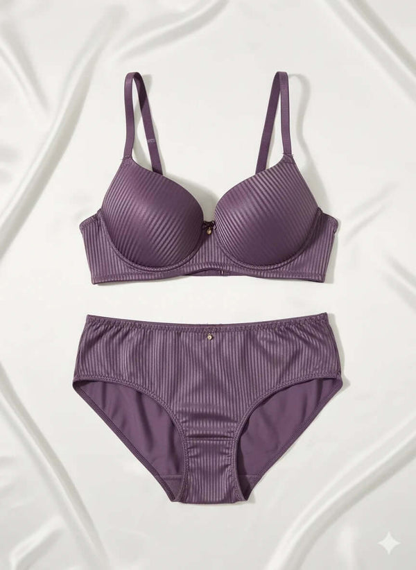 Premium Moulded Wire Bra – Ribbed Texture Bra & Brief Set | FiftyShades