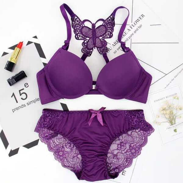 Double Padded Butterfly Bra & Panty Set – Push-Up Lace Lingerie | FiftyShades